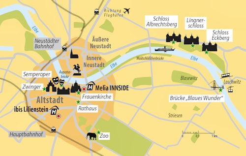 Stadtplan Dresden & Hotels – © Eberhardt TRAVEL