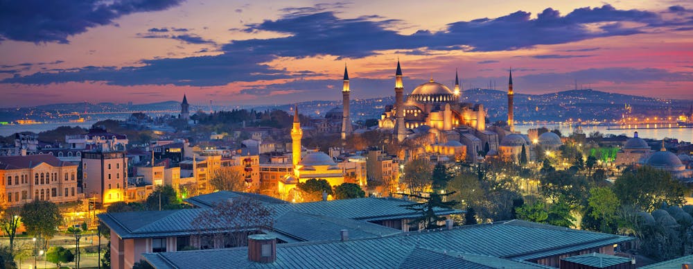 Istanbul Panorama. Panoramic image of Hagia Sophia in Istanbul, Turkey during sunrise.  &ndash; &copy; ©rudi1976 - stock.adobe.com
