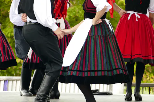 Hungarian folk dancers dancing in black, white and red. &ndash; &copy; ©Zoltan - stock.adobe.com