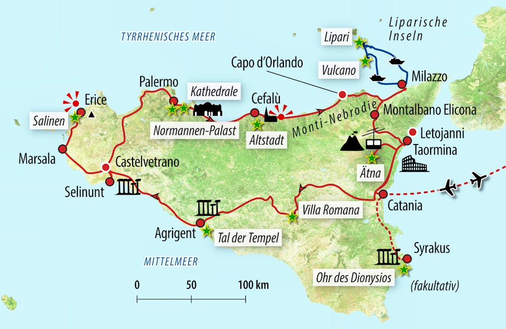 Ihre Reiseroute auf Sizilien – © Eberhardt TRAVEL