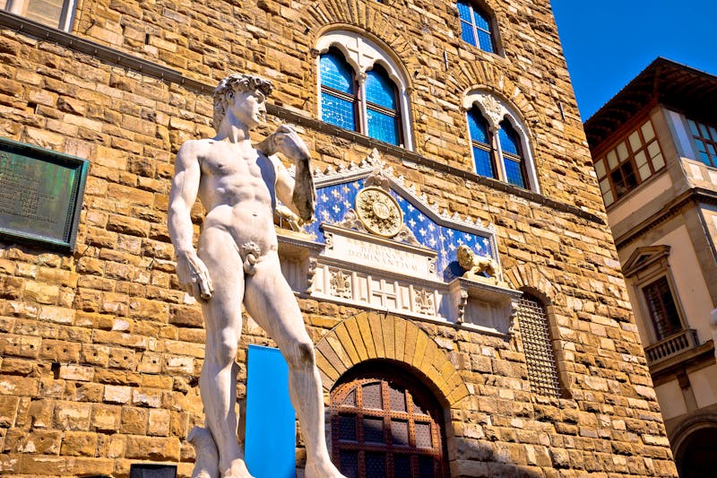 Florenz - Piazza della Signoria mit der David-Statue von Michelangelo und dem Palazzo Vecchio - ©©xbrchx - stock.adobe.com