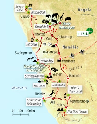 Ihre Reiseroute durch Namibia – © Eberhardt TRAVEL