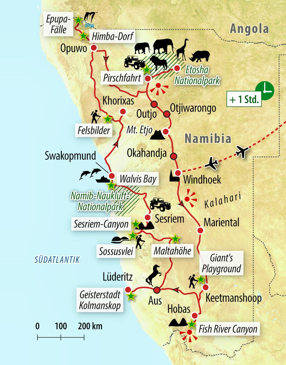 Ihre Reiseroute durch Namibia – © Eberhardt TRAVEL