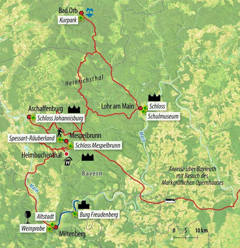 Ihre Reiseroute im Spessart – © Eberhardt TRAVEL