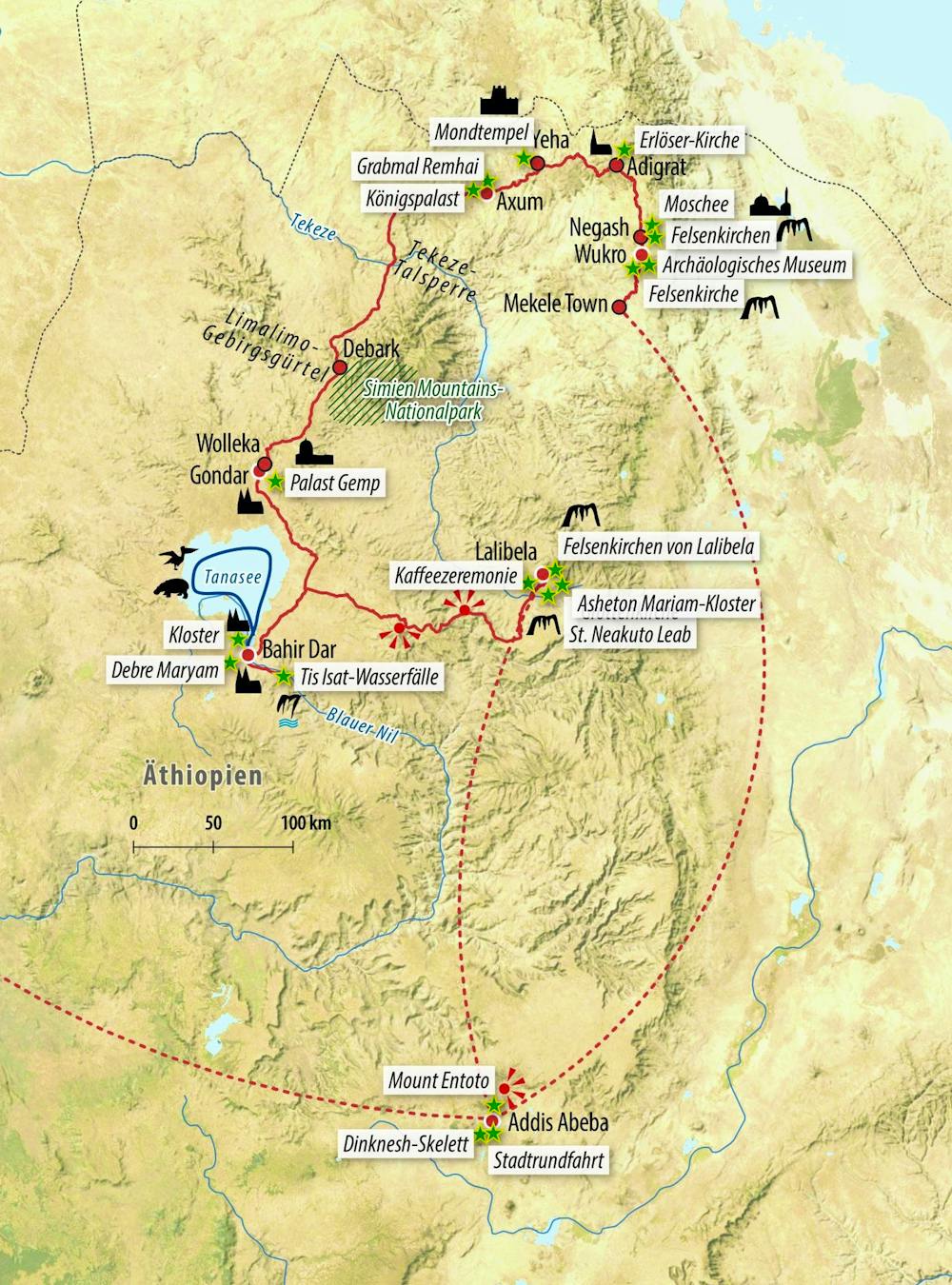 Ihre Rundreise-Route in Äthiopien &ndash; &copy; Eberhardt TRAVEL