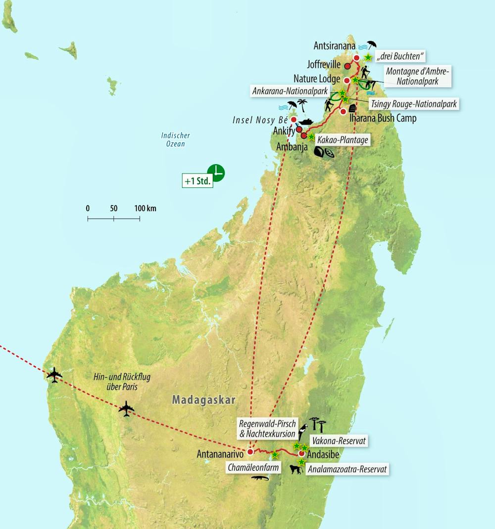 Ihre Singlereise-Route auf Madagaskar – © Eberhardt TRAVEL