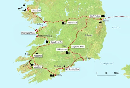 Ihre Rundreise-Route in Irland – © Eberhardt TRAVEL