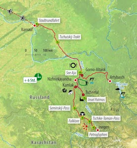 Ihre Rundreise-Reiseroute im Altai&nbsp;&ndash;&nbsp;&copy;&nbsp;Eberhardt TRAVEL