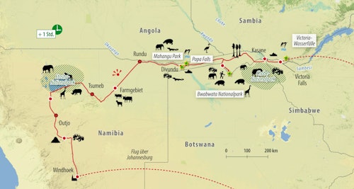 Ihre Reiseroute durch Namibia, Botswana und Simbabwe – © Eberhardt TRAVEL