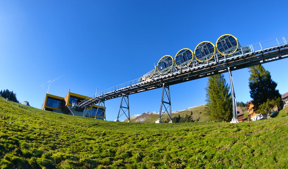 Stoos - die steilste Standseilbahn in der Schweiz &ndash; &copy; Stoosbahn AG