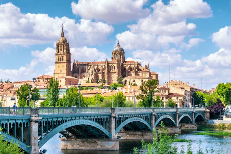 Salamanca mit Brücke über den Tormes-Fluss und Neue Kathedrale  - ©malajscy - stock.adobe.com