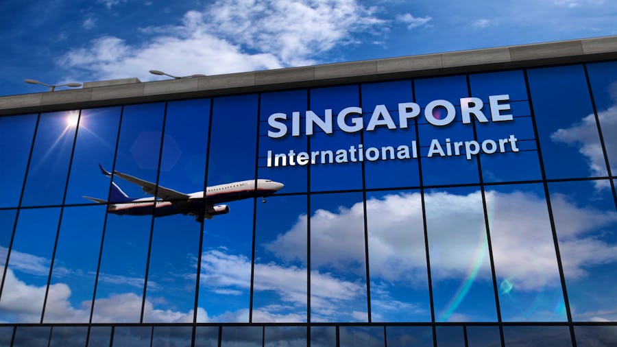 Flugzeug landet auf dem Flughafen von Singapur  – © Skórzewiak - stock.adobe.com