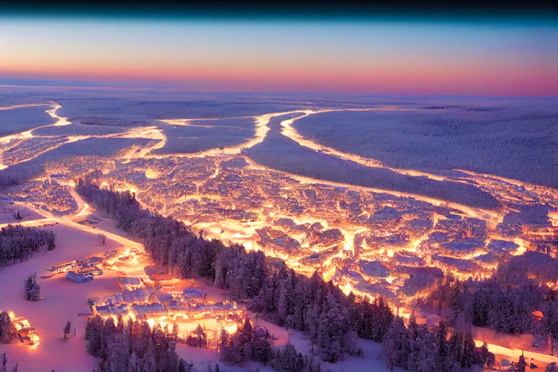Rovaniemi in Lappland -  Blick auf das hell erleuchtete Santa Claus Village im Winter  - &copy;2ragon - stock.adobe.com