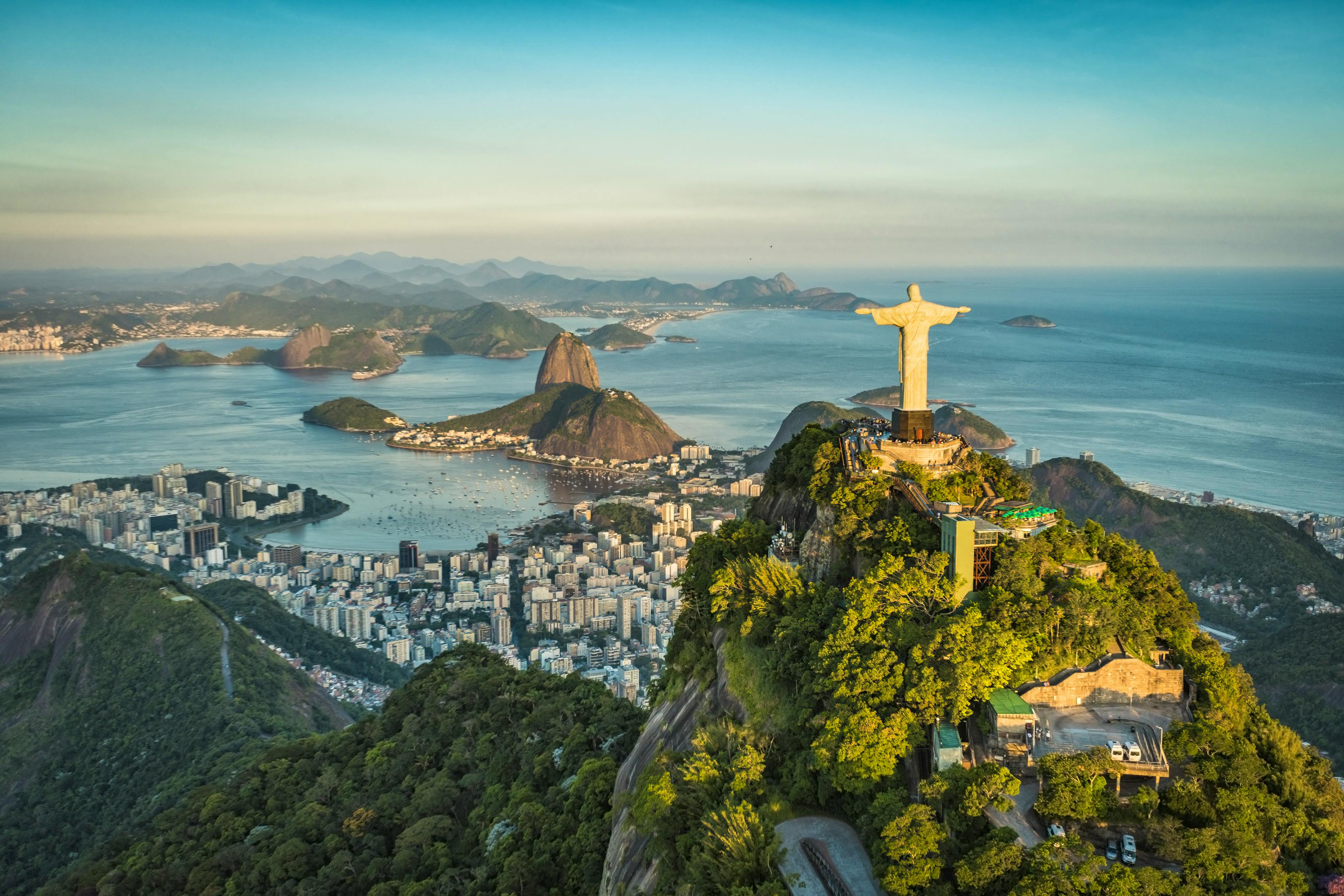 RIO DE JANEIRO, BRAZIL - FEBRUARY 2016: Aerial view of Christ and Botafogo Bay from high angle. &copy; marchello74 - Fotolia