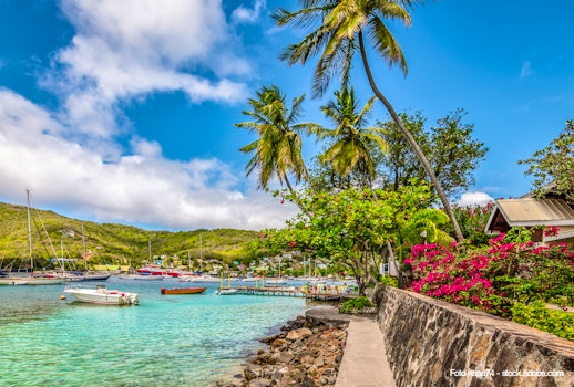 Beautiful landscape of Bequia with palm trees along the waterfro – © napa74 - stock.adobe.com