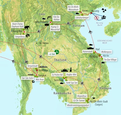Reisekarte Länderhüpfen in Südostasien - Kambodscha, Vietnam, Laos und Thailand – © Eberhardt TRAVEL