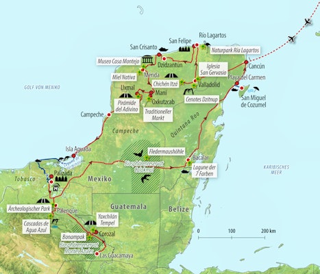 Reisekarte Mexiko - Erlebnisse auf der Yukatan-Halbinsel – © Eberhardt TRavel