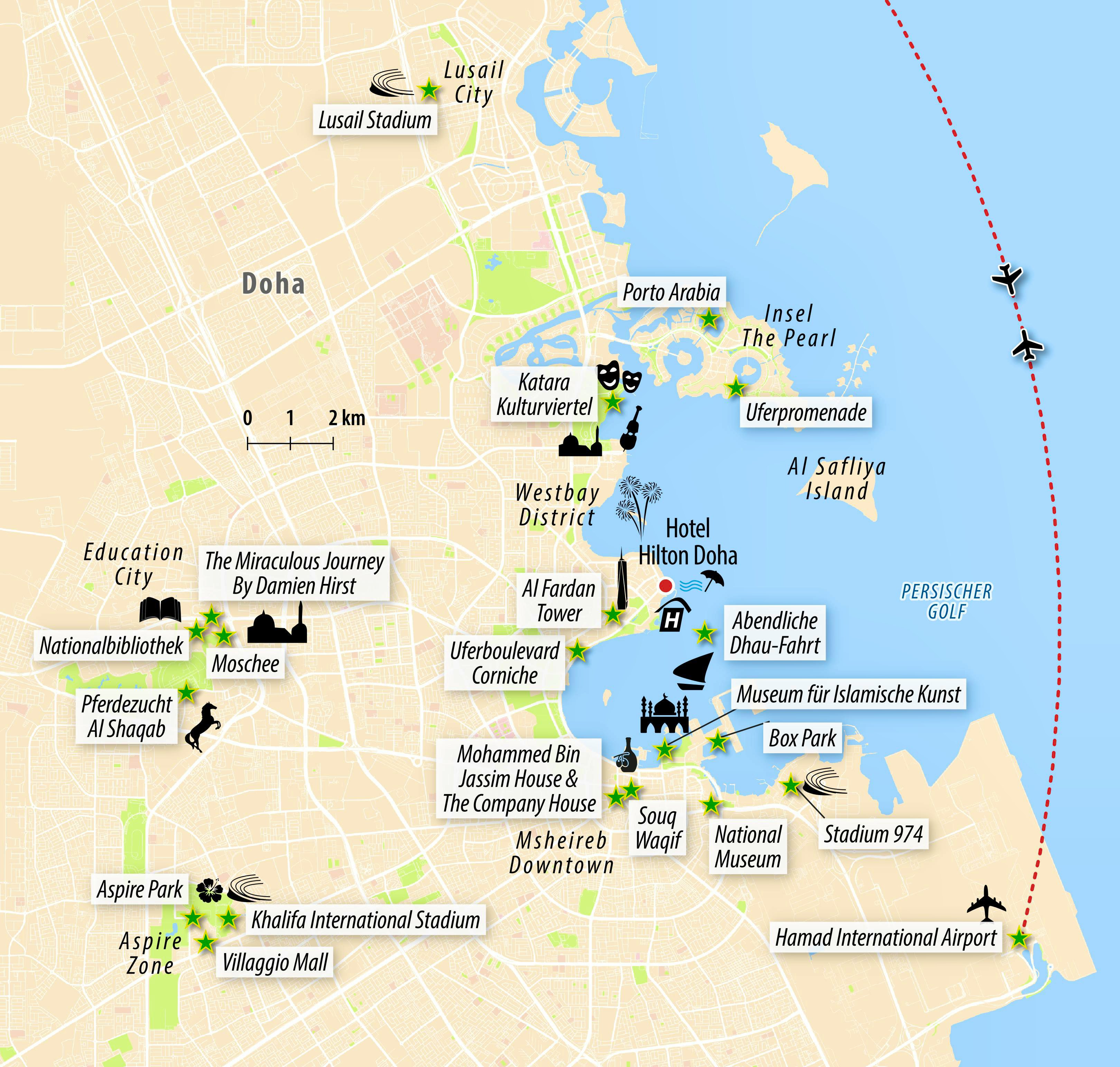  Reisekarte Katar - Doha Stadtkarte&nbsp;&ndash;&nbsp;&copy;&nbsp;Eberhardt TRAVEL