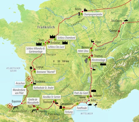 Reisekarte Große Rundreise durch ganz Frankreich – © Eberhardt TRAVEL