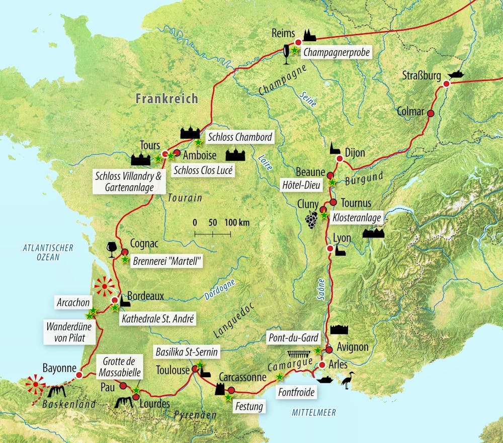 Reisekarte Große Rundreise durch ganz Frankreich – © Eberhardt TRAVEL