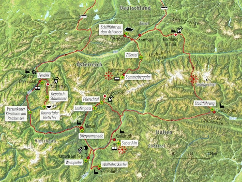 Reisekarte Große Tirol-Rundreise - barrierefreie Rundreise – © Eberhardt TRAVEL
