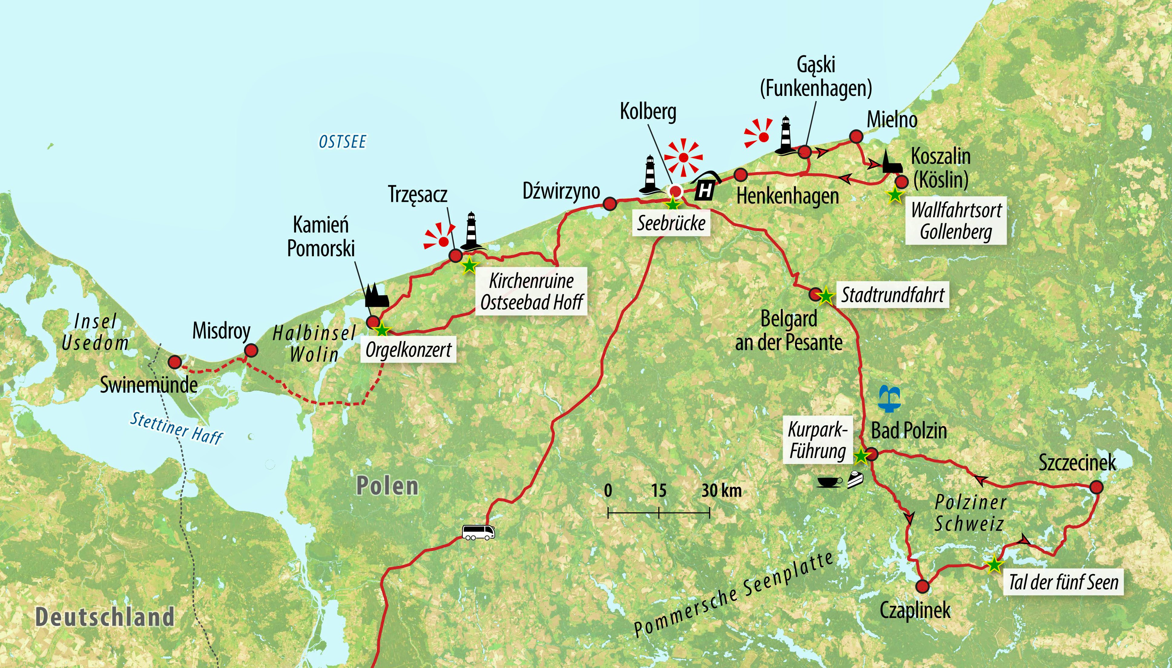 Reisekarte Singlereise Erholung an der Polnischen Ostsee&nbsp;&ndash;&nbsp;&copy;&nbsp;Eberhardt TRAVEL