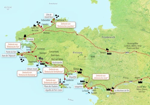 Reisekarte Rundreise Bretagne - auf den Spuren Komissar Dupins – © Eberhardt TRAVEL
