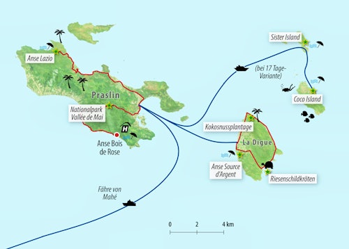 Reisekarte Seychellen - Insel Praslin – © Eberhardt TRAVEL