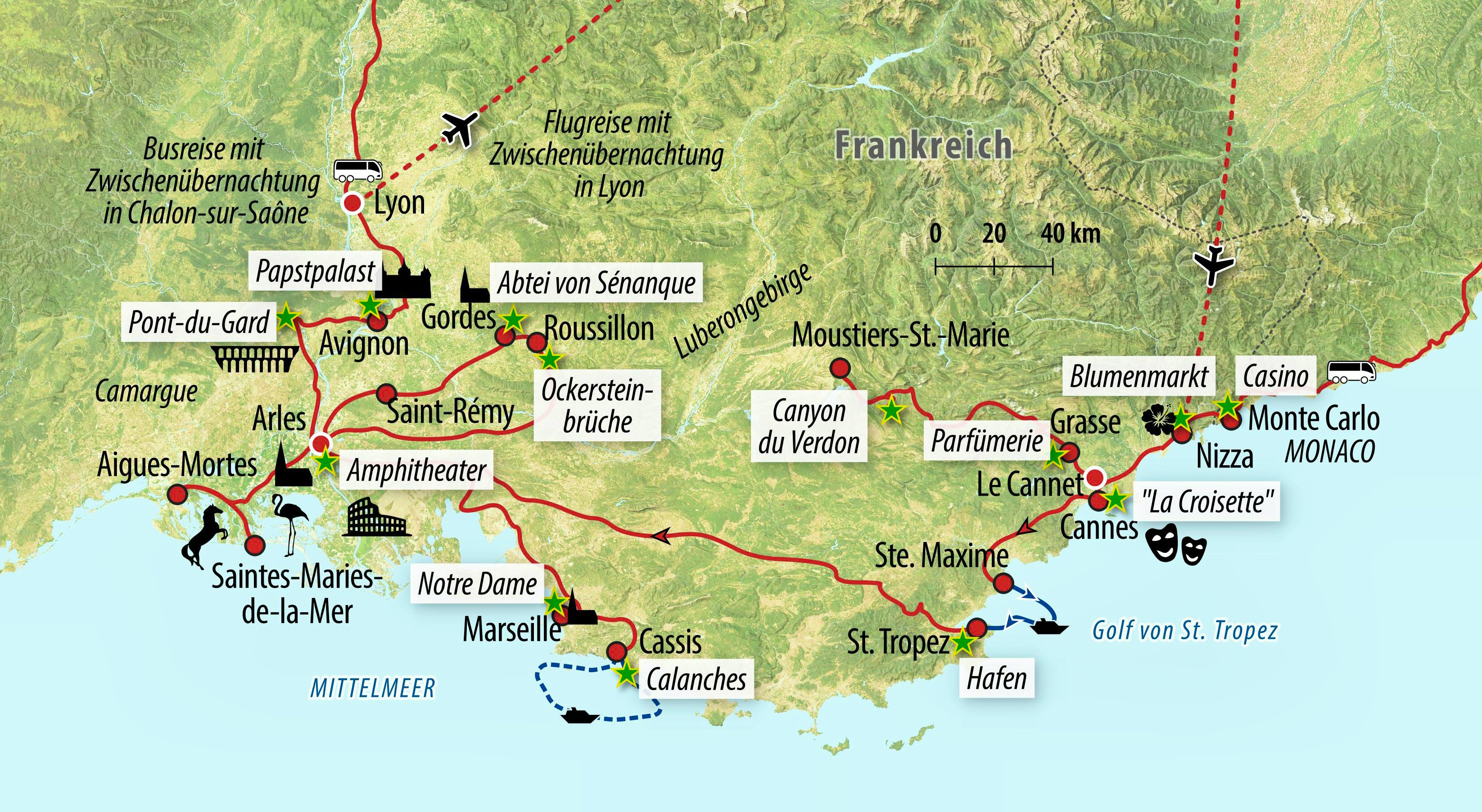 Reisekarte Südfrankreich – Provence und Cote d`Azur - 12 Tage &nbsp;&ndash;&nbsp;&copy;&nbsp;Eberhardt TRAVEL