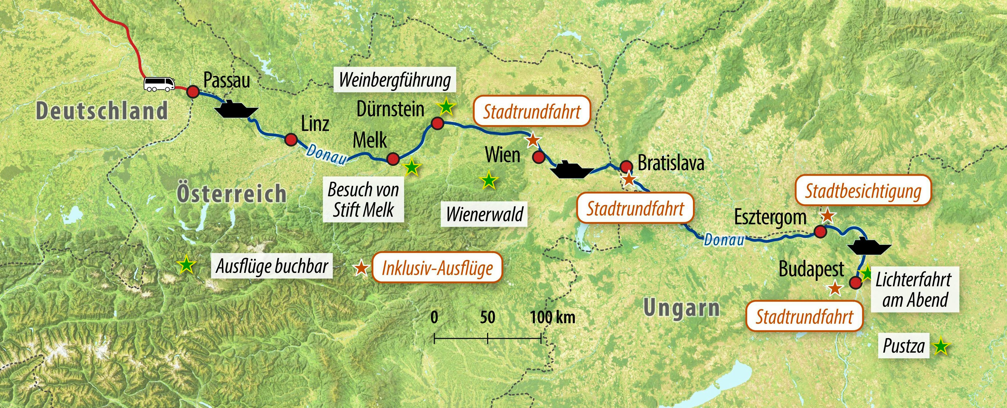 Reisekarte HU-ROSSI 2024 - Klassische Donau-Kreuzfahrt mit der MS Dutch Grace&nbsp;&ndash;&nbsp;&copy;&nbsp;Eberhardt TRAVEL