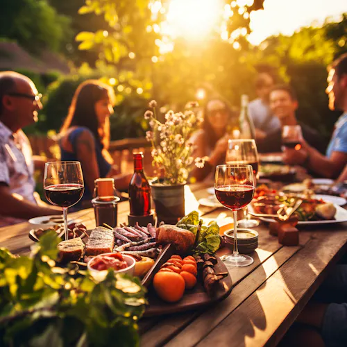 Freunde beim gemeinsamen Essen im Freien - Generative Ai &ndash; &copy; swissa - stock.adobe.com