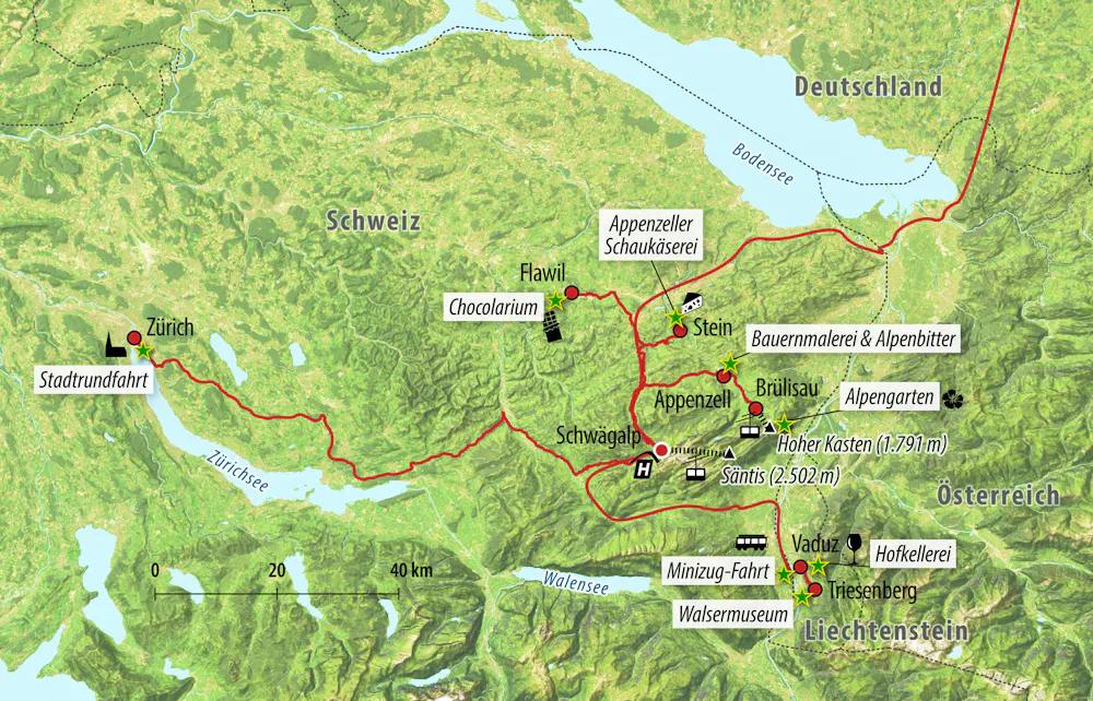 Reisekarte CH-OSTSW &ndash; &copy; Eberhardt TRAVEL