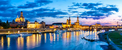 Dresden Frauenkirche church skyline Elbe old town panorama in Germany at night twilight &ndash; &copy; © Markus Mainka (www.aviation-stock.de)