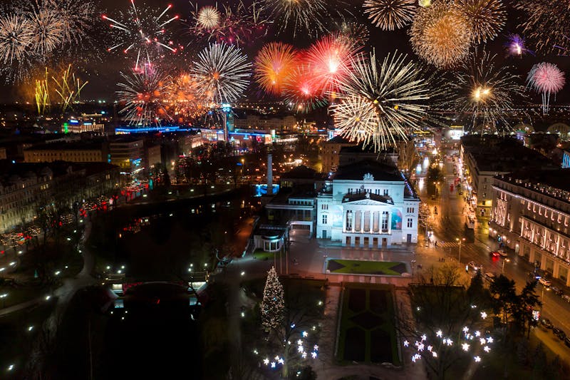 December 31, 2018. Riga, Latvia. Beautiful fireworks over Riga old town. Celebrating New Years Eve in Latvia. - ©ingusk - stock.adobe.com