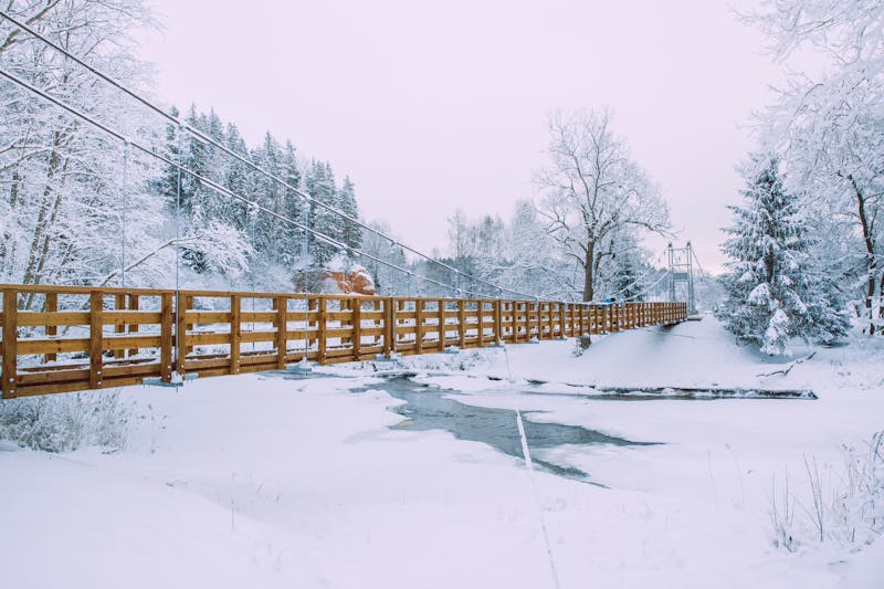 Gauja Nationalpark im Winter - Fußgängerbrücke über den Amata-Fluss - ©ynos - stock.adobe.com