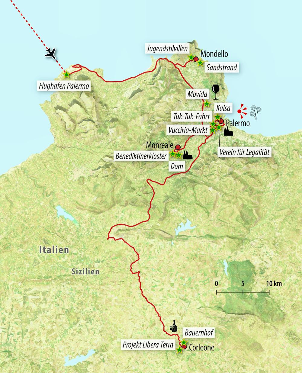 Reisekarte Silvesterreise Sizilien – rund um Palermo & Monreale – © Eberhardt TRAVEL