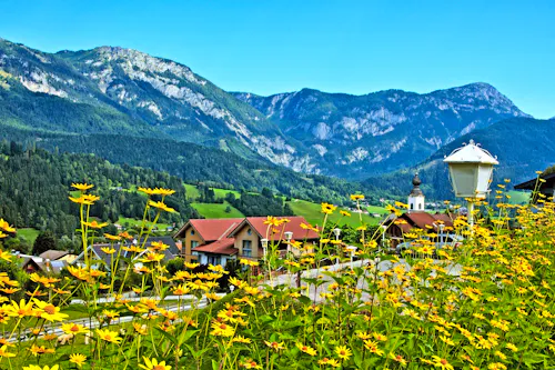 Haus im Ennstal und der Dachstein &ndash; &copy; bikemp - stock.adobe.com