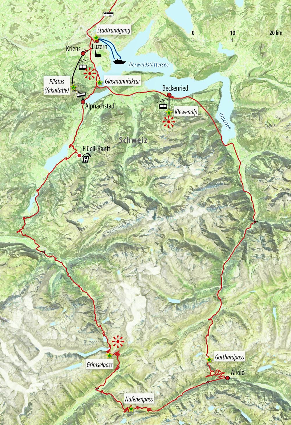 Ihre Reiseroute CH-VWASE MIT Vier-Pässe-Panoramafahrt – © Eberhardt TRAVEL