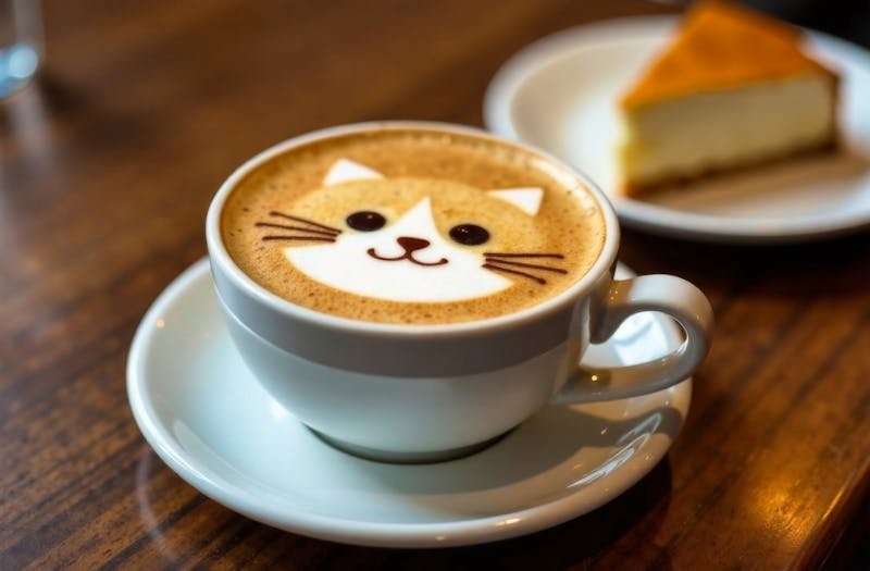 Gesicht einer Katze auf den Milchschaum einer Tasse Cappuccino in Tokio - ©Olga - stock.adobe.com