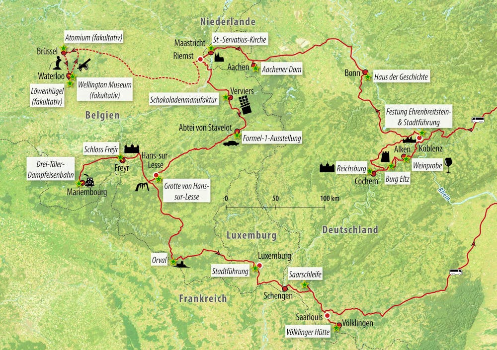 Ihre Reiseroute BE-SALUX (12 Tage) – © Eberhardt TRAVEL