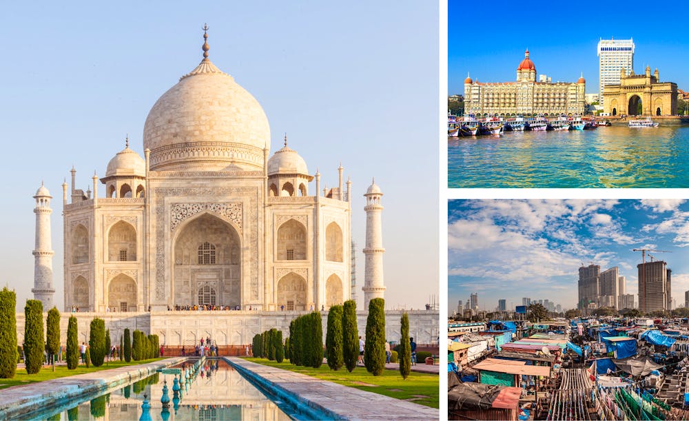 Taj Mahal in Agra - Indian Gate und Dhobi Ghat in Mumbai  &ndash; &copy; Jan Schuler, svetlanamarkova, Andrey Armyagov - Adobe Stock