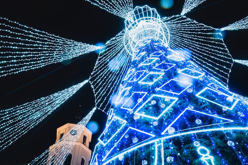 Vilnius - Weihnachtsbaum geschmückt mit weißen und blauen Lichtern auf dem Domplatz - ©Ed.Siau - stock.adobe.com