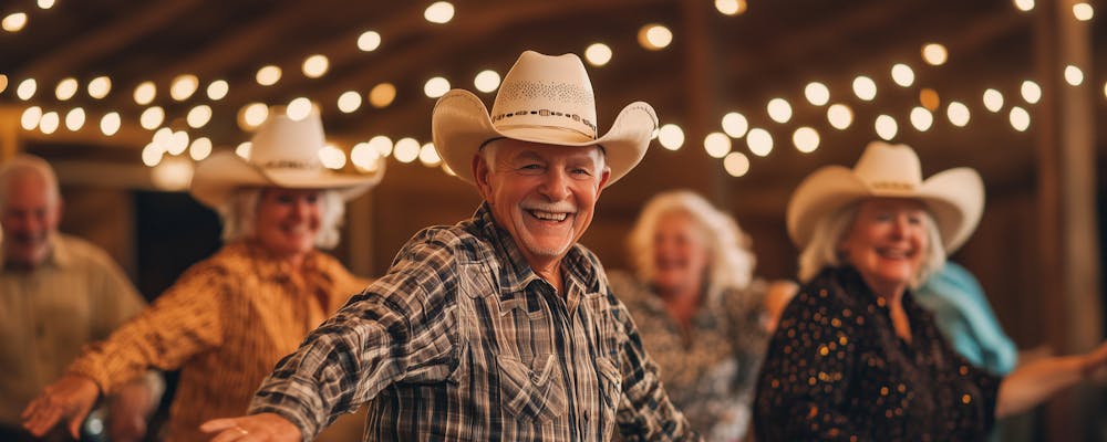 Tanzen bringt Lebensfreude - aktive ältere Menschen beim Line Dance – © MariLin - stock.adobe.com