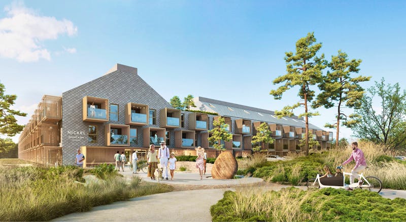 NICKEL Resort & Wellnest in Grzybowo bei Kolberg - Fassade mit Balkon/ Haupteingang – ©Nickel Resort & WellNest
