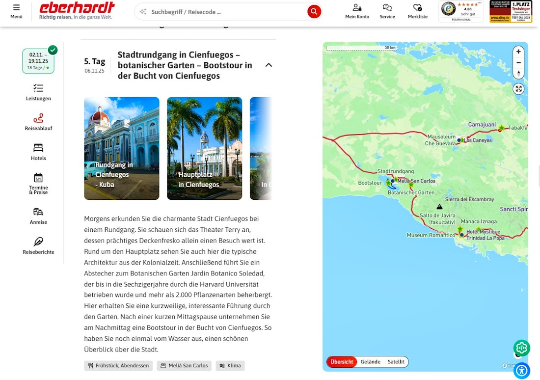 Eberhardt Travel Interaktive Karte zum Reiseablauf – © Eberhardt TRAVEL