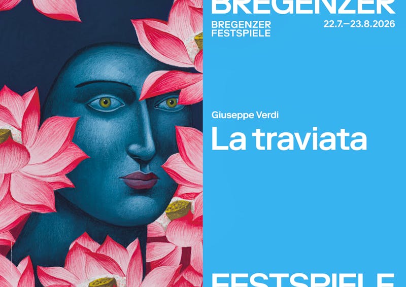 Bregenzer Festspiele - Plakat zur Opernaufführung La Traviata 2026 und 2027 - ©Nicolas Party – Portrait with Lotus Flowers, 2024; Courtesy of the artist and Hauser & Wirth; Foto: Adam Reich