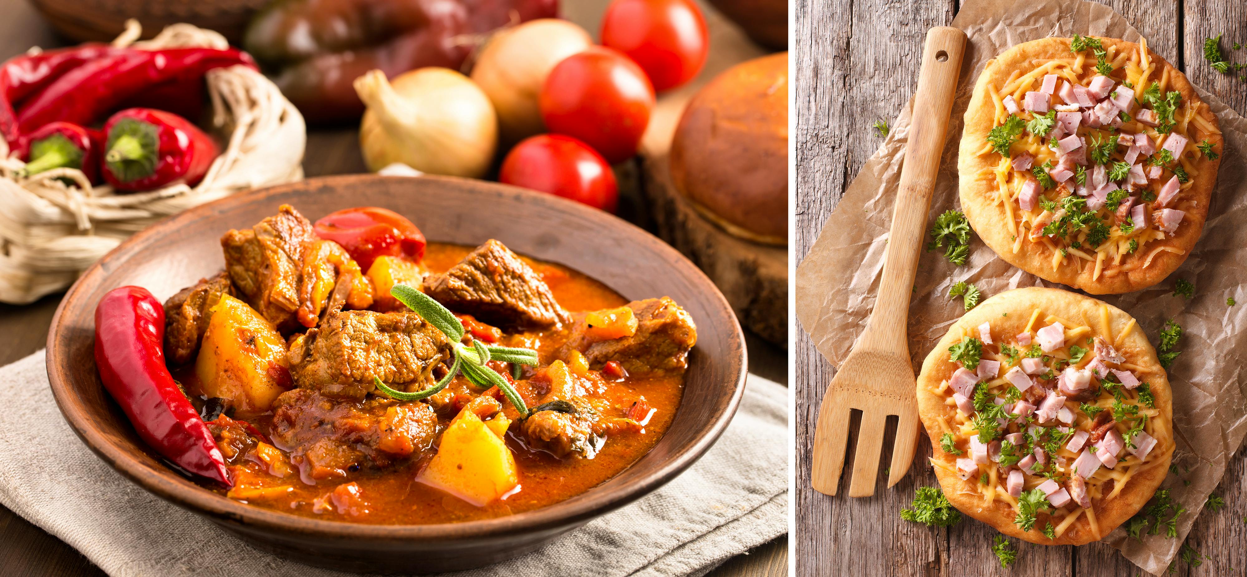 Ungarisches Gulasch und Langos&nbsp;&ndash;&nbsp;&copy;&nbsp;Yingko/FomaA - stock.adobe.com