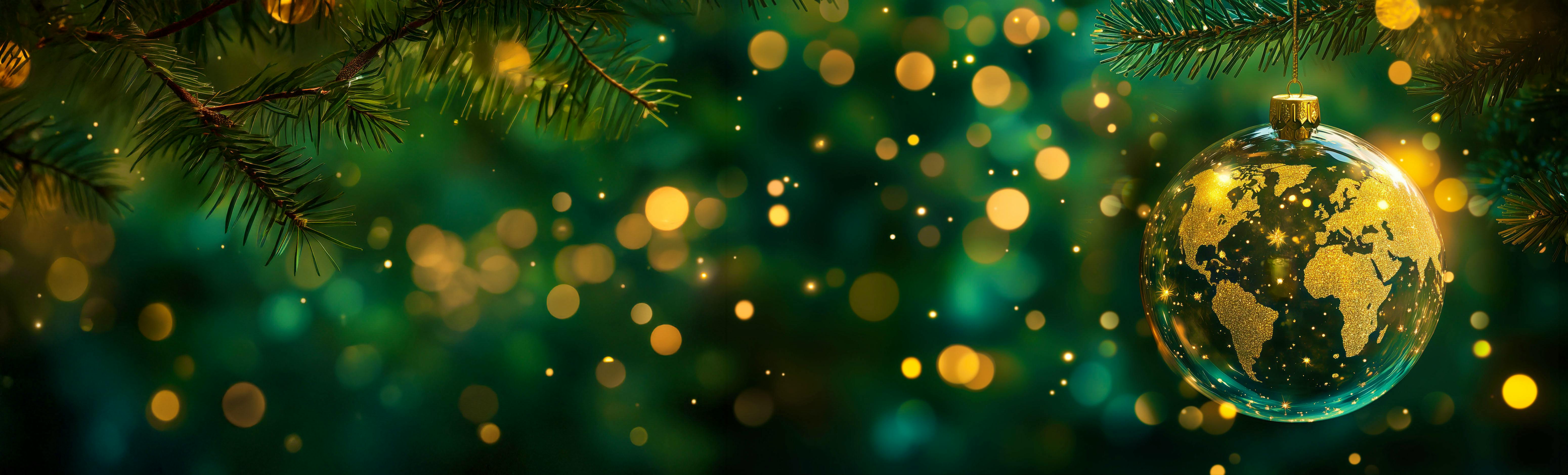 Weihnachtliche Weltkugel als Baumanhänger in Gold und Grün - ©fotoyou - stock.adobe.com