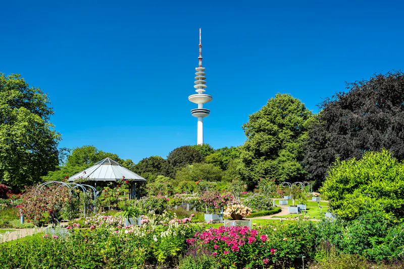 Planten and Blomen in Hamburg - Blick zum Fernsehturm  - &copy;Foto  Eberhard Spaeth Stock Adobe com
