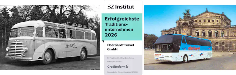 Eberhardt-Reisebus 1950er und Semperoper in Dresden &ndash; © Eberhardt TRAVEL